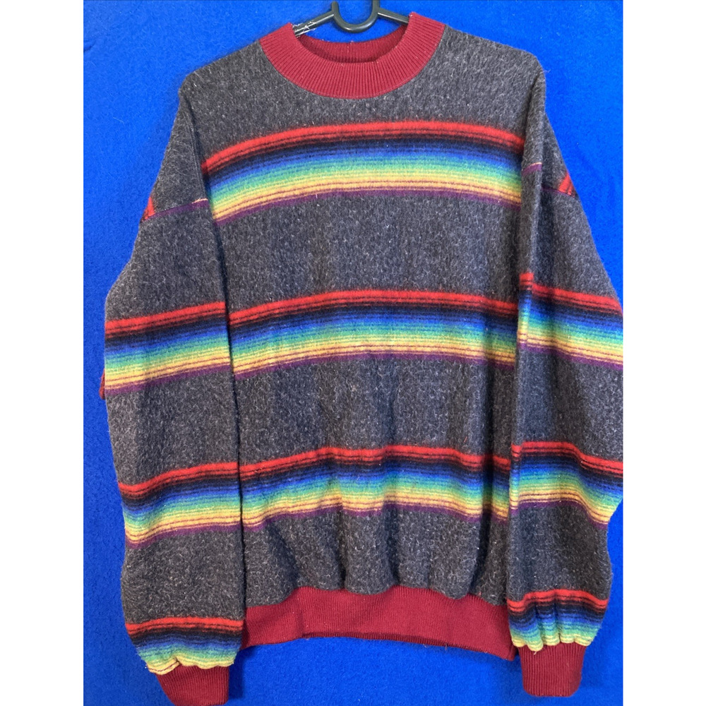 Vintage United Colors of Benetton Rainbow Striped Sweater XL Made In Italy Wool